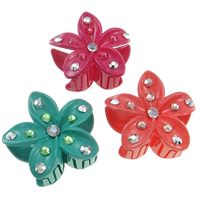 Acrylic Hair Claw Clip, with aluminum iron-on rhinestone, Flower, painted, with rhinestone 