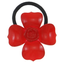 Ponytail Holder, Acrylic, with Nylon Coated Rubber Rope, Flower, painted, red 