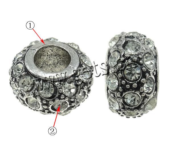 Rhinestone Zinc Alloy European Beads, Drum, plated, more colors for choice, 12.5x13.5x8mm, Hole:Approx 5mm, Sold By PC