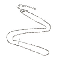 Edelstahl Kreuz Halskette, mit Verlängerungskettchen von 2Inch, Oval-Kette, originale Farbe, 23.5x9.5x1.5mm, 2.5x1.5x0.5mm, Länge:ca. 17 ZollInch, verkauft von Strang