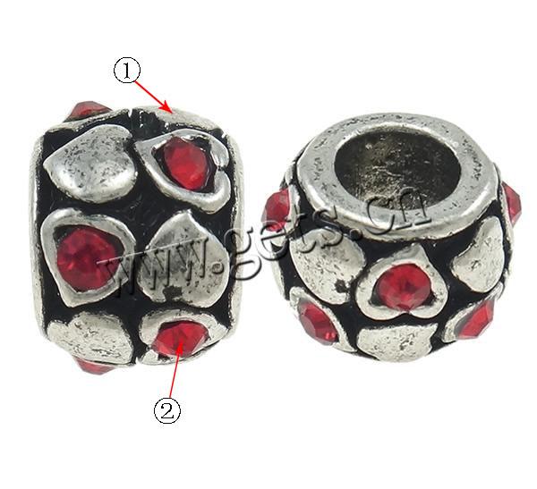 Rhinestone Zinc Alloy European Beads, Drum, plated, Customized & without troll, more colors for choice, 10x7.5mm, Hole:Approx 4mm, Sold By PC