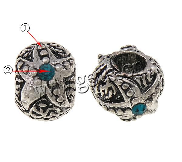 Zinc Alloy European Beads, Drum, plated, with rhinestone, more colors for choice, 13x8mm, Hole:Approx 5mm, Sold By PC