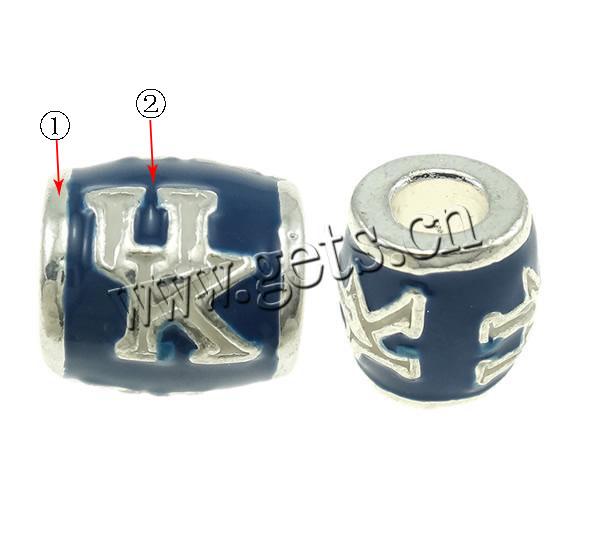 Zinc Alloy European Alphabet Beads, Drum, plated, Customized & with letter pattern & without troll, more colors for choice, 10.5x11mm, Hole:Approx 4.5mm, Sold By PC