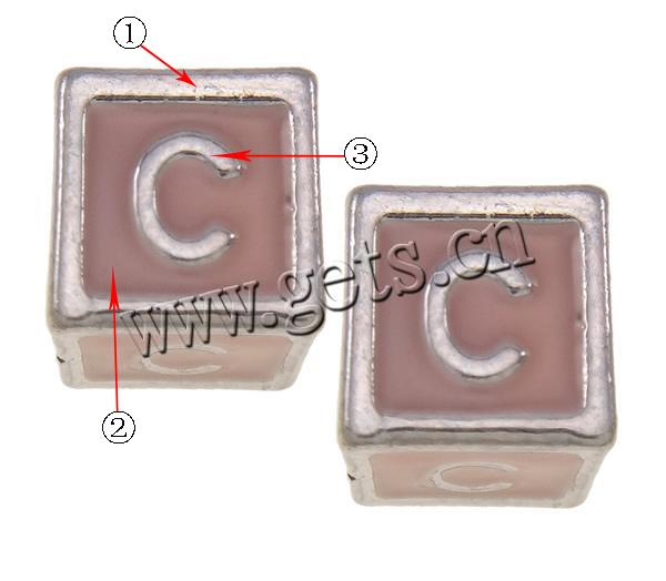 Zinc Alloy European Alphabet Beads, Cube, plated, Customized & with letter pattern & without troll & enamel, more colors for choice, 7mm, Hole:Approx 5mm, Sold By PC