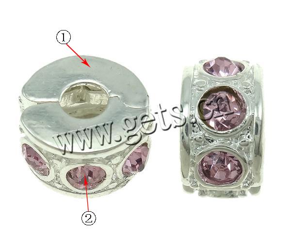 Cierre Estilo Europeo de Aleación de Zinc, Toroidal, chapado, Modificado para requisitos particulares & con diamantes de imitación, más colores para la opción, 10.8x5.8x11mm, agujero:aproximado 3mm, Vendido por UD