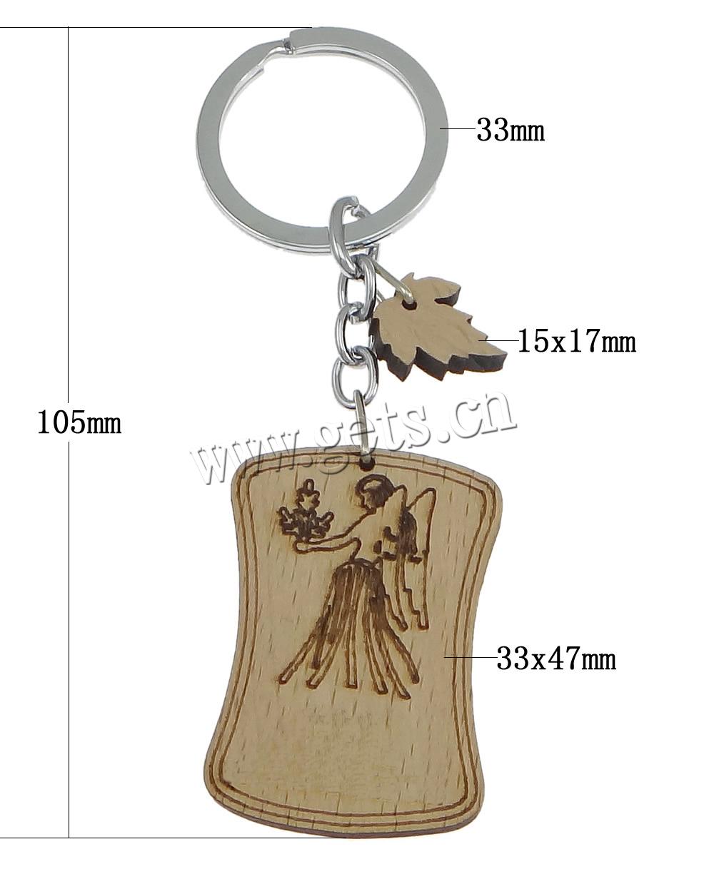 Wood Key Chain, with Stainless Steel, original color, 33mm, 15x17mm, 33x47mm, 105mm, Sold By PC