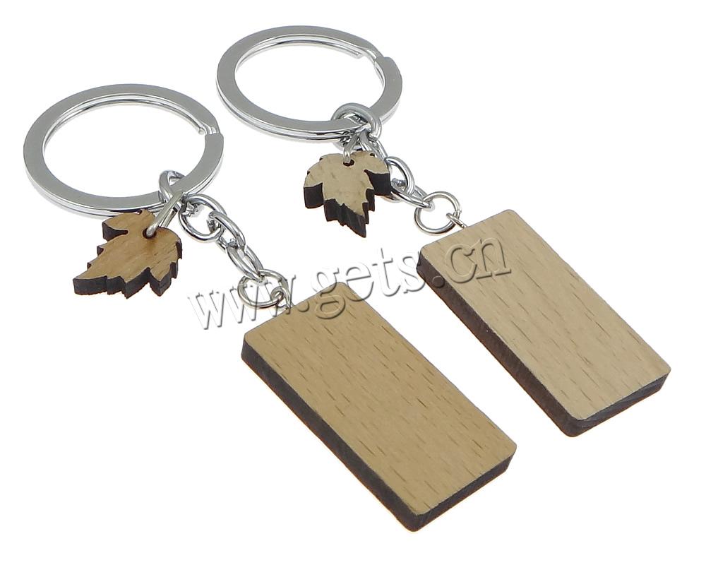 Пара брелок для ключей, деревянный, с нержавеющая сталь, Прямоугольная форма, для пара, оригинальный цвет, 33mm, 15x17mm, 33x47mm, 105mm, продается Пара