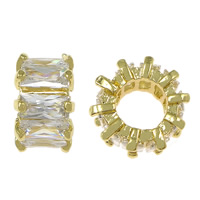 Cubic Zirconia Micro Pave Brass Beads, Rondelle, plated, micro pave cubic zirconia & faceted & large hole Approx 6mm 