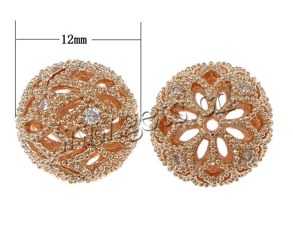 Cubic Zirconia Micro Pave Brass Beads, Round, plated, micro pave cubic zirconia & hollow, more colors for choice, 12mm, Hole:Approx 1.2mm, Sold By PC