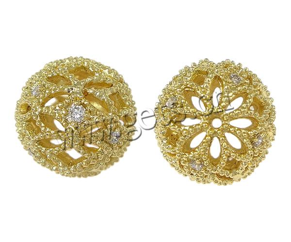 Cubic Zirconia Micro Pave Brass Beads, Round, plated, micro pave cubic zirconia & hollow, more colors for choice, 12mm, Hole:Approx 1.2mm, Sold By PC