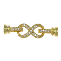 Brass Fold Over Clasp, Infinity, plated, with end cap & micro pave cubic zirconia Approx 2mm 