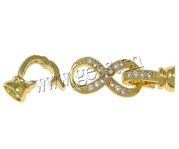 Brass Fold Over Clasp, Infinity, plated, with end cap & micro pave cubic zirconia, more colors for choice, 38x10x2mm, Hole:Approx 2mm, Sold By Set
