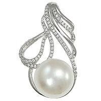 Cultured Pearl Sterling Silver Pendants, 925 Sterling Silver, with Freshwater Pearl, Teardrop, platinum plated, micro pave cubic zirconia Approx 