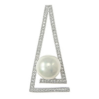 Cultured Pearl Sterling Silver Pendants, 925 Sterling Silver, with Freshwater Pearl, Triangle, platinum plated, micro pave cubic zirconia Approx 