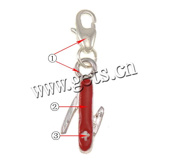 Zinc Alloy Lobster Clasp Charm, Knife, plated, Customized & enamel, more colors for choice, 8x3x31mm, Hole:Approx 2x4mm, Sold By PC