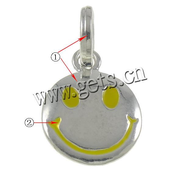Zinc Alloy Cartoon Pendant, Smiling Face, plated, more colors for choice, 15x27x2.5mm, Hole:Approx 4x6mm, Sold By PC