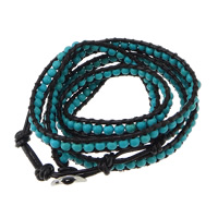 Synthetic Turquoise Wrap Bracelet, with Cowhide, brass clasp, platinum color plated , 7mm, 4mm Approx 33-37 Inch 