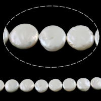 Pièce de culture des perles d'eau douce, perle d'eau douce cultivée, pièce de monnaie, naturel, blanc, 13-14mm Environ 0.8mm Environ 14.5 pouce, Vendu par brin