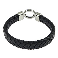 Cowhide Bracelets, stainless steel clasp, braided 12mm, 20mm Approx 8 Inch 