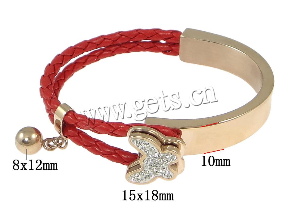 PU Leather Cord Bracelets, Stainless Steel, with PU Leather Cord & Rhinestone Clay Pave, plated, braided & with 40 pcs rhinestone, more colors for choice, 10mm, 8x12mm, 15x18mm, Length:Approx 7 Inch, Sold By Strand