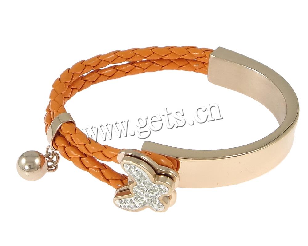 PU Leather Cord Bracelets, Stainless Steel, with PU Leather Cord & Rhinestone Clay Pave, plated, braided & with 40 pcs rhinestone, more colors for choice, 10mm, 8x12mm, 15x18mm, Length:Approx 7 Inch, Sold By Strand