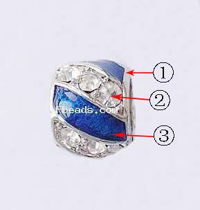 Enamel Zinc Alloy European Beads, Rondelle, plated, without troll & with rhinestone & large hole, more colors for choice, 13x10mm, Hole:Approx 7mm, Sold By PC