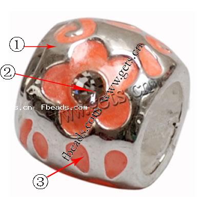 Enamel Zinc Alloy European Beads, Drum, plated, with Mideast rhinestone & without troll & large hole, more colors for choice, 8x10mm, Hole:Approx 4.5-5mm, Sold By PC