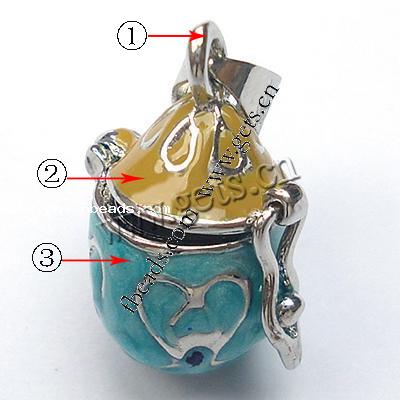 Brass European Prayer Box Pendants, Teardrop, plated, enamel, more colors for choice, 20x13x11mm, Sold By PC