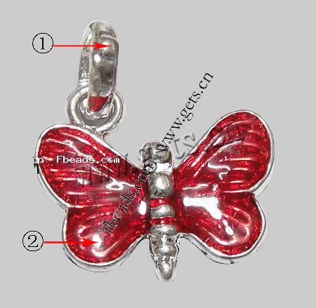 Zinc Alloy European Pendants, Butterfly, plated, without troll & enamel, more colors for choice, 16x18x3mm, Hole:Approx 4.5mm, Length:23 , Sold By PC