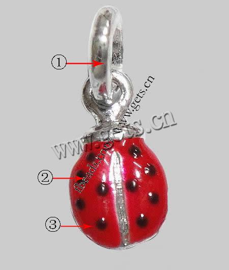 Zinc Alloy European Pendants, Ladybug, plated, without troll & enamel, more colors for choice, 14x8x4mm, Hole:Approx 4.5mm, Length:22 , Sold By PC