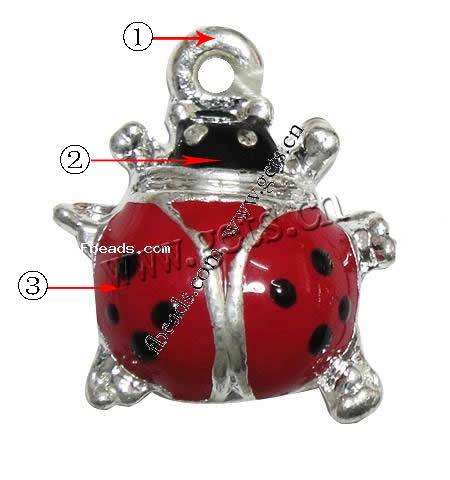 Zinc Alloy Enamel Pendants, Ladybug, plated, more colors for choice, 15x14x4mm, Hole:Approx 2mm, Sold By PC