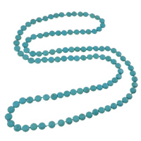 Turquoise Jewelry Necklace, Synthetic Turquoise, Flat Round , blue Approx 48 Inch 