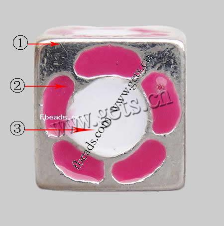 Enamel Zinc Alloy European Beads, Cube, plated, without troll & large hole, more colors for choice, 8x8x8mm, Hole:Approx 5mm, Sold By PC