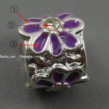 Enamel Zinc Alloy European Beads, Rondelle, plated, with rhinestone & large hole, more colors for choice, 10x8mm, Hole:Approx 5mm, Sold By PC