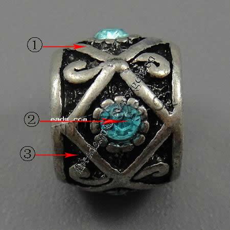 Rhinestone Zinc Alloy European Beads, with enamel, Rondelle, plated, without troll & enamel & with rhinestone, more colors for choice, 11x9mm, Hole:Approx 5.5mm, Sold By PC
