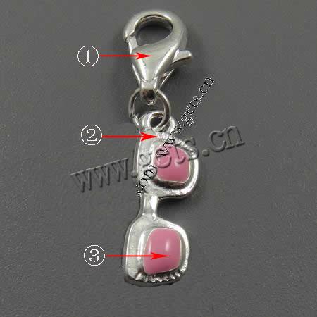 Zinc Alloy Enamel Pendants, brass lobster clasp, Glasses, plated, more colors for choice, 16x7x3mm, Sold By PC