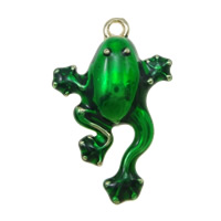 Zinc Alloy Animal Pendants, Frog, with Czech rhinestone & enamel, green 