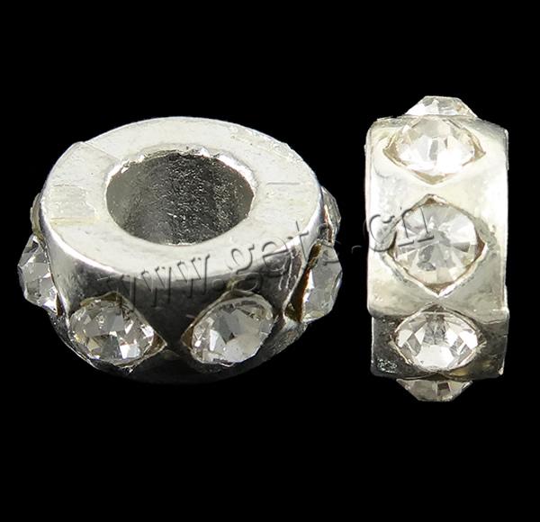Rhinestone Zinc Alloy European Beads, Rondelle, plated, Customized & without troll, more colors for choice, nickel, lead & cadmium free, 12x5mm, Hole:Approx 5.5mm, Sold By PC