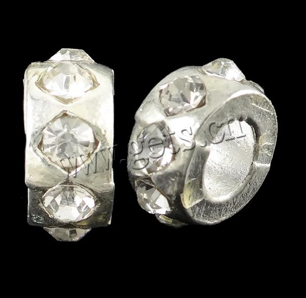 Rhinestone Zinc Alloy European Beads, Rondelle, plated, Customized & without troll, more colors for choice, nickel, lead & cadmium free, 12x5mm, Hole:Approx 5.5mm, Sold By PC