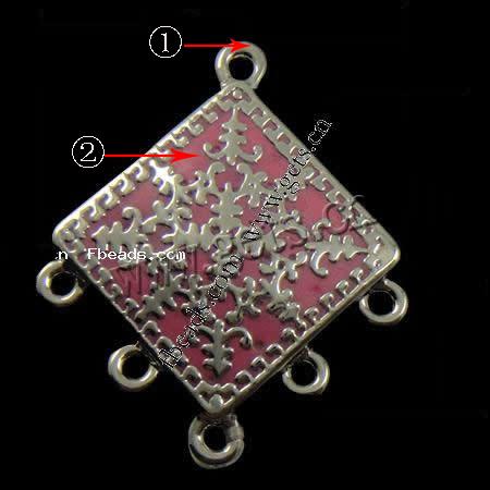 Enamel Metal Alloy Connector, Rhombus, plated, 1/5 loop, more colors for choice, 25x23x4mm, Hole:Approx 2mm, Sold By PC