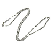 Cadena del collar de acero inoxidable, cadena oval, color original, 2.9mm, longitud:aproximado 17 Inch, Vendido por Sarta