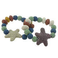 Lava Bead Bracelet, with Elastic Thread, Starfish 12mm Approx 7 Inch 