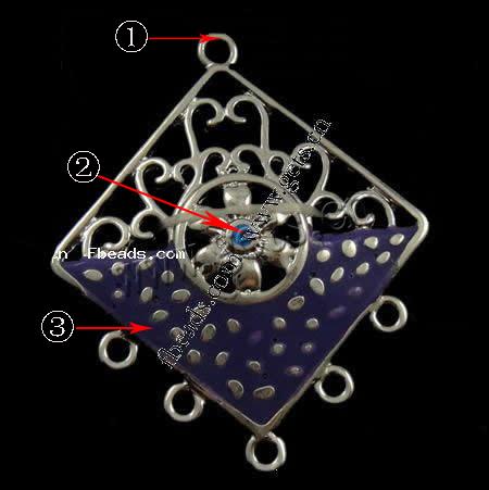 Enamel Metal Alloy Connector, Rhombus, plated, 1/5 loop, more colors for choice, 35x34x3mm, Hole:Approx 2mm, Sold By PC