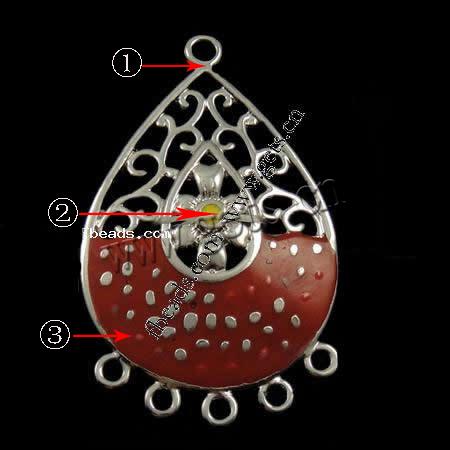 Enamel Metal Alloy Connector, Teardrop, plated, 1/5 loop, more colors for choice, 34x25x2mm, Hole:Approx 2mm, Sold By PC