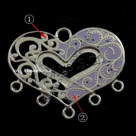 Enamel Metal Alloy Connector, Heart, plated, 1/5 loop, more colors for choice, 39x27x2mm, Hole:Approx 3mm, Sold By PC