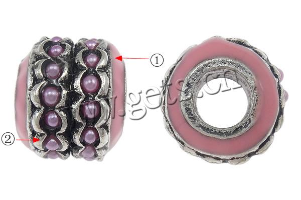 Enamel Zinc Alloy European Beads, with Resin Pearl, Drum, plated, without troll, more colors for choice, cadmium free, 10x11.5mm, Hole:Approx 5mm, Sold By PC