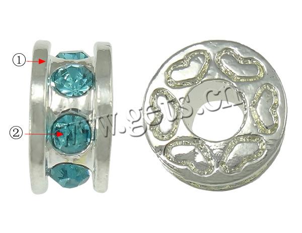 Rhinestone Zinc Alloy European Beads, Donut, plated, without troll & with rhinestone, more colors for choice, cadmium free, 6x11.5mm, Hole:Approx 4.5mm, Sold By PC