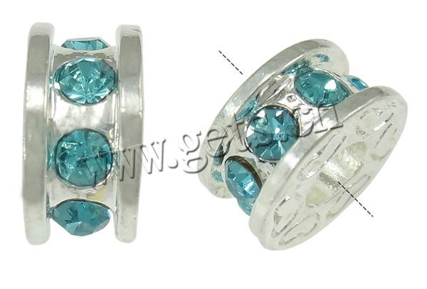 Rhinestone Zinc Alloy European Beads, Donut, plated, without troll & with rhinestone, more colors for choice, cadmium free, 6x11.5mm, Hole:Approx 4.5mm, Sold By PC