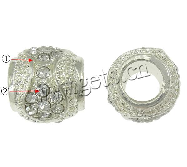 Rhinestone Zinc Alloy European Beads, Oval, plated, without troll & with rhinestone, more colors for choice, cadmium free, 10.5x11mm, Hole:Approx 5mm, Sold By PC