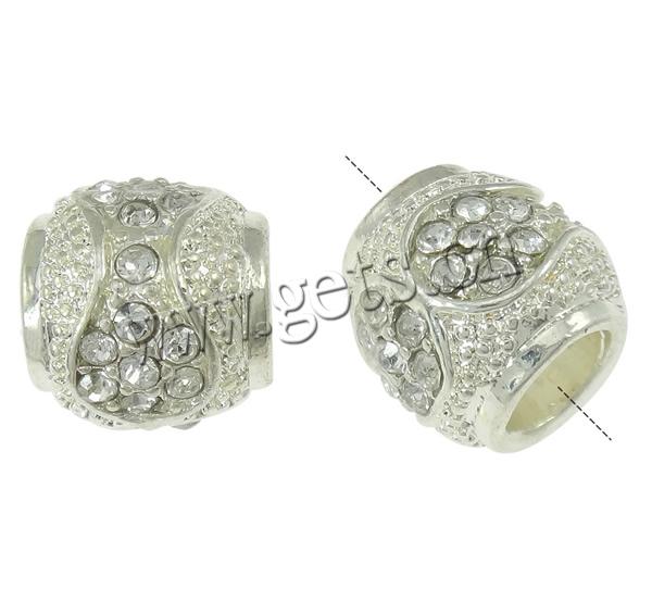 Rhinestone Zinc Alloy European Beads, Oval, plated, without troll & with rhinestone, more colors for choice, cadmium free, 10.5x11mm, Hole:Approx 5mm, Sold By PC